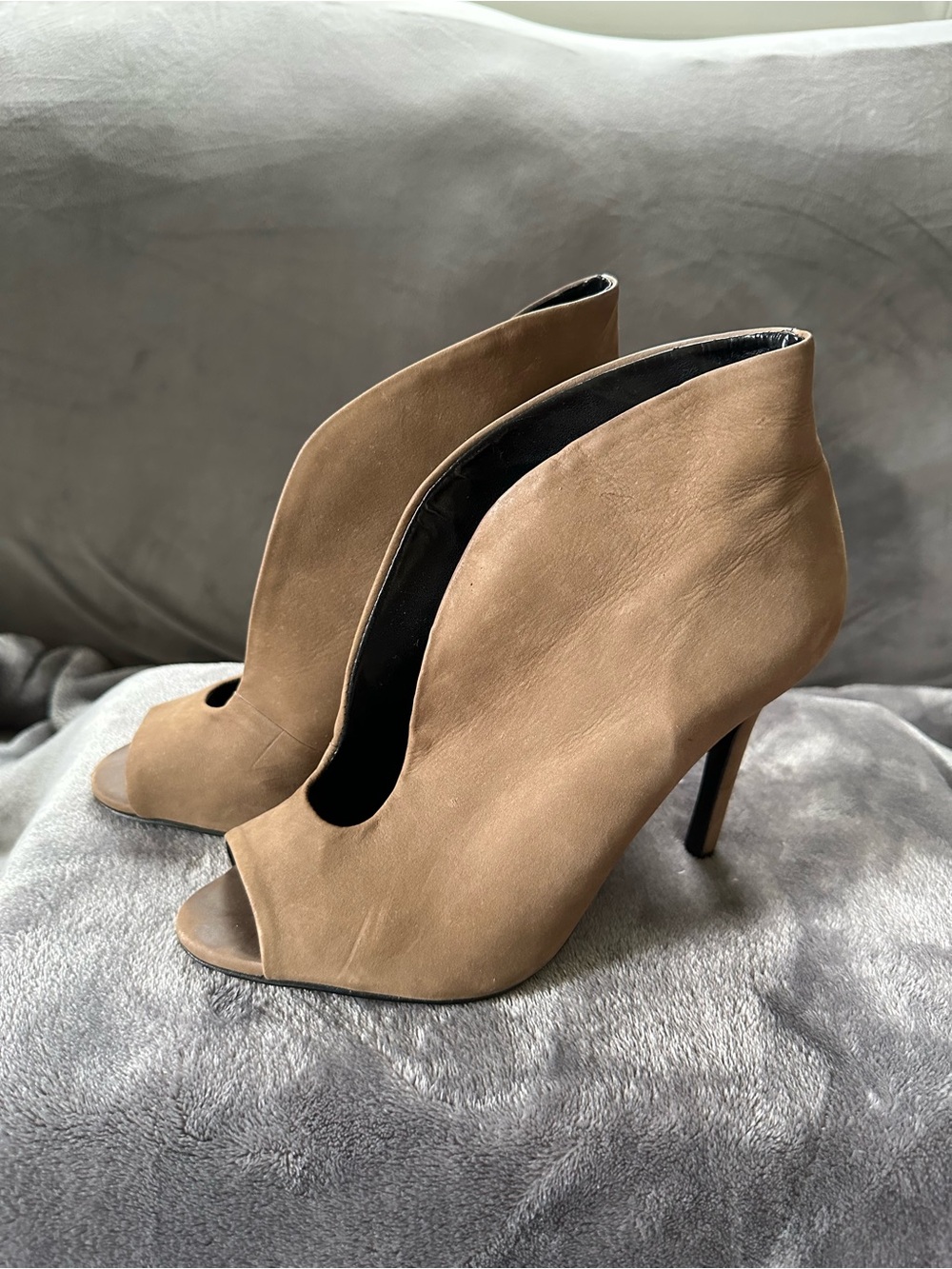 SCHUTZ Taupe Peep-Toe Stiletto Booties